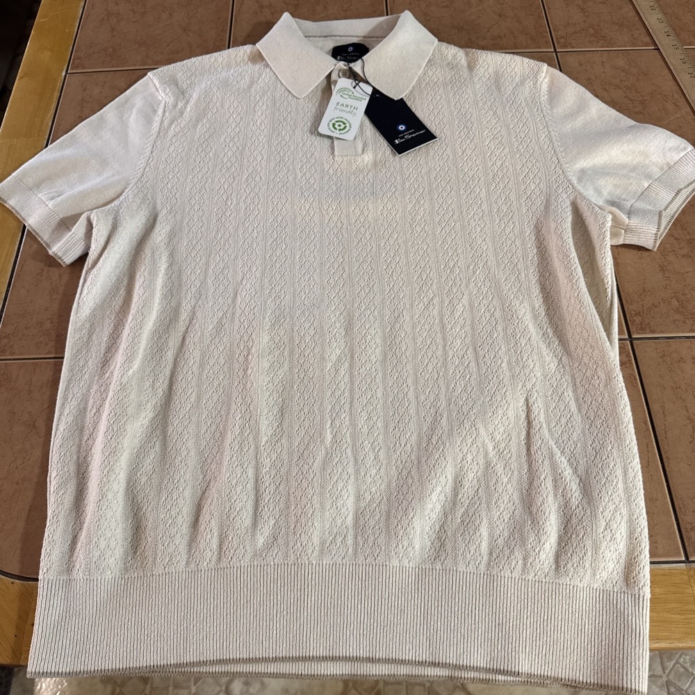 NWT Ben Sherman Beige S/S Polo‎ Sweater Mens Sz Medium Earth Friendly $89 Retail